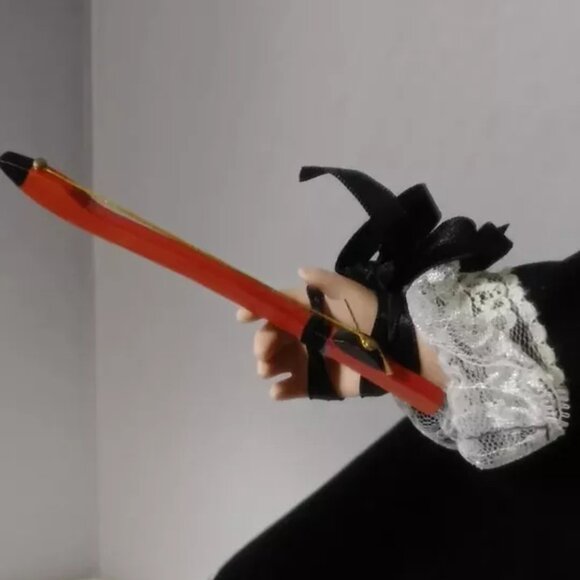 Porcelain Doll 16" With Black Lace Dress Holding Violin Instrument No Stand - Picture 6 of 9